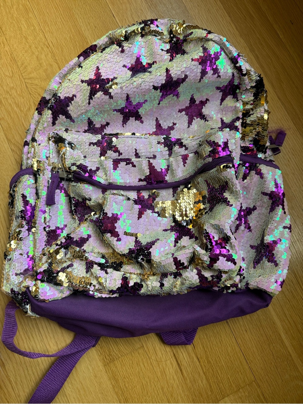Sequin Star Print Purple Backpack